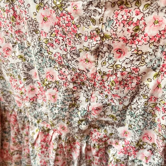 Girls Floral Long-Sleeve Dress By ToTo Heros Size 110 (3-4t) Pink White Gray Cot - Picture 2 of 4